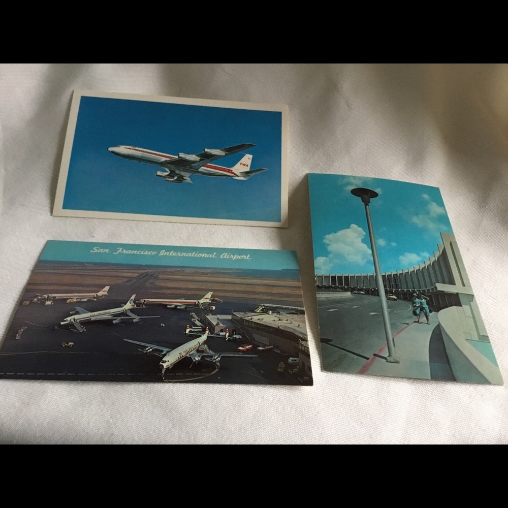 3 1960’s vintage airline postcards TWA & San Fran